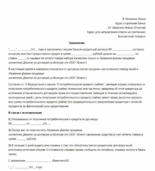 Отказ от кредита